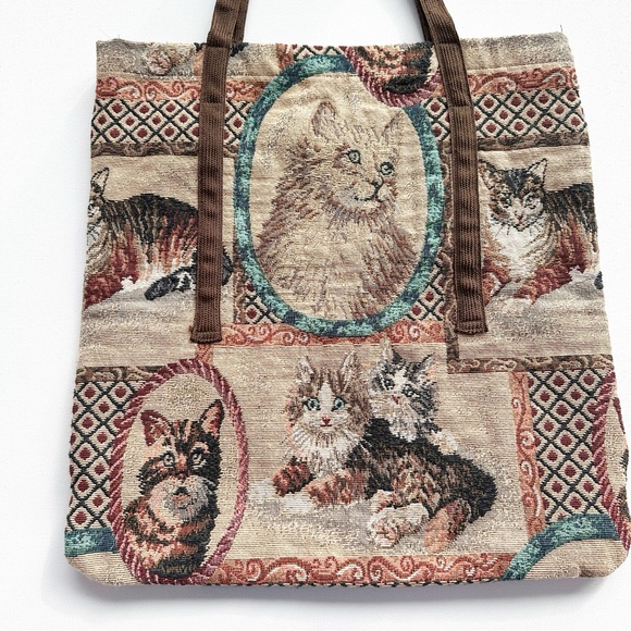 Cat Tapestry Tote Bag Brown Shoulder Purse - Picture 12 of 13